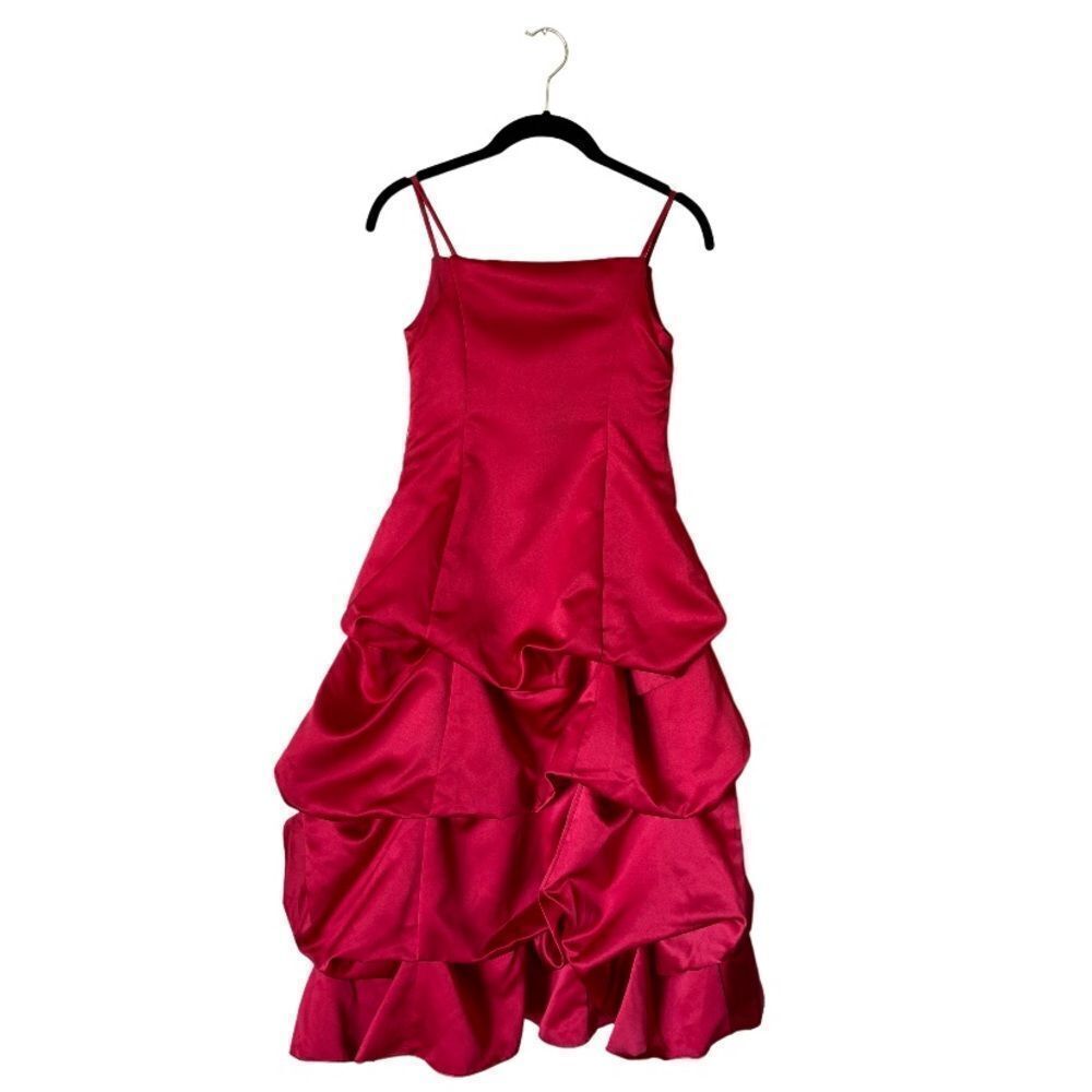 David’s Bridal Midi Red Dress Ruffle Size 10